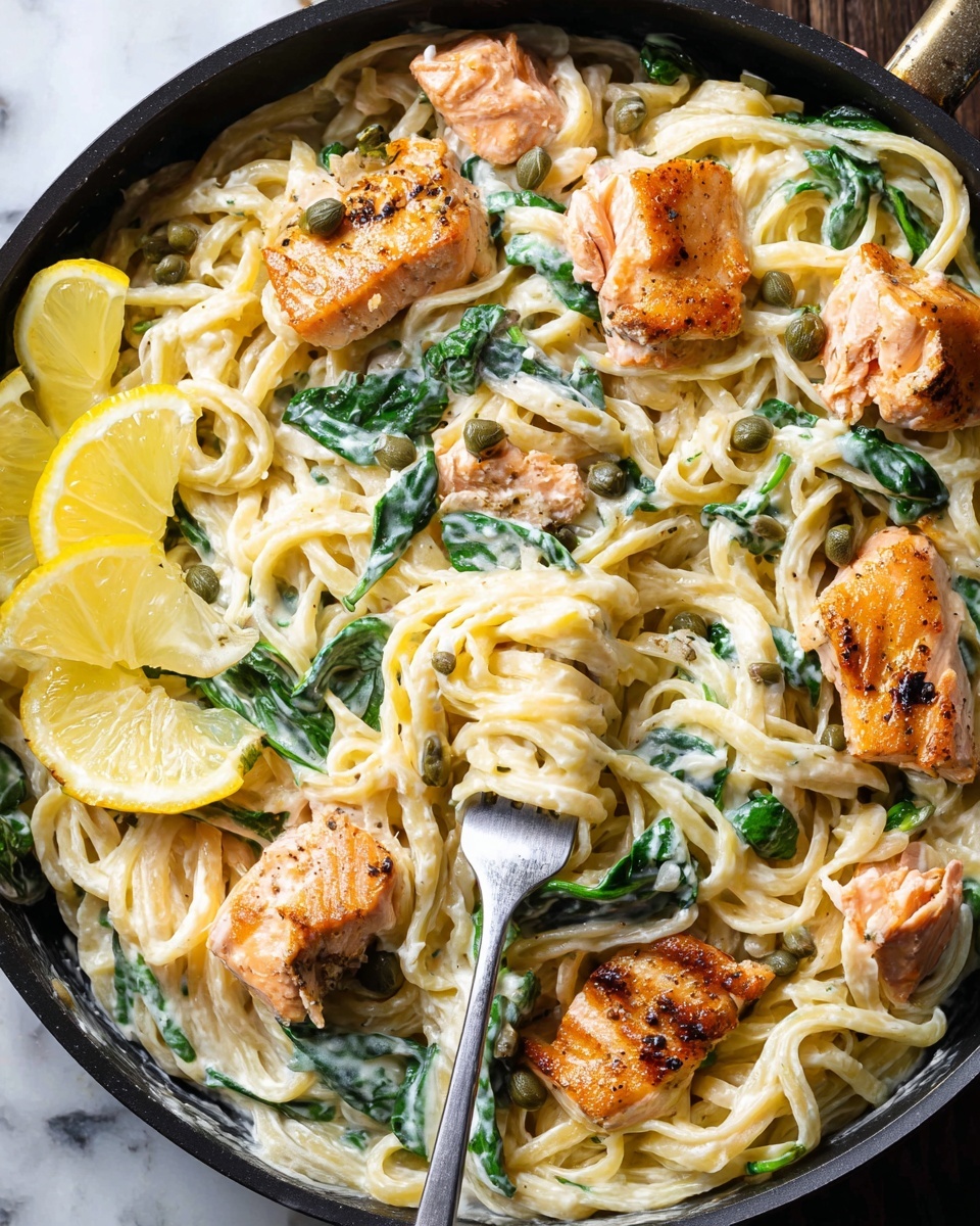 Creamy Salmon Pasta with Spinach and Capers – Irresistible & Easy